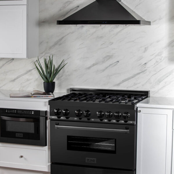ZLINE 36 in. 4.6 cu. ft. Dual Fuel Range with Gas Stove and Electric Oven in Black Stainless Steel with Brass Burners (RAB-BR-36) - Image 17