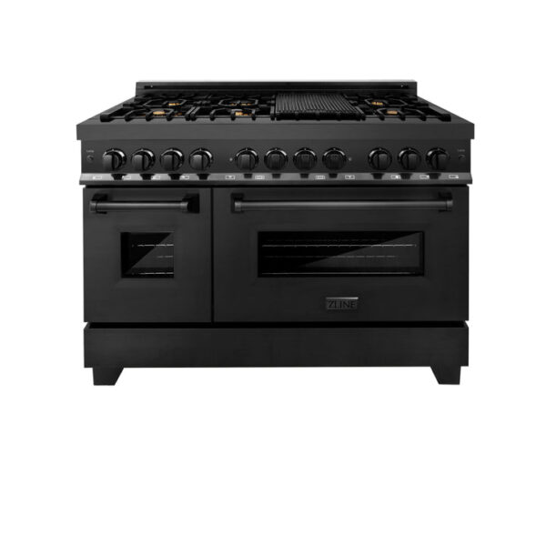 ZLINE 48 in. 6.0 cu. ft. Dual Fuel Range with Gas Stove and Electric Oven in Black Stainless Steel with Brass Burners (RAB-BR-48) - Image 7