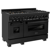 ZLINE Autograph Edition 48 in. 6.0 cu. ft. Dual Fuel Range with Gas Stove and Electric Oven in Black Stainless Steel with Polished Gold Accents (RABZ-48-G)