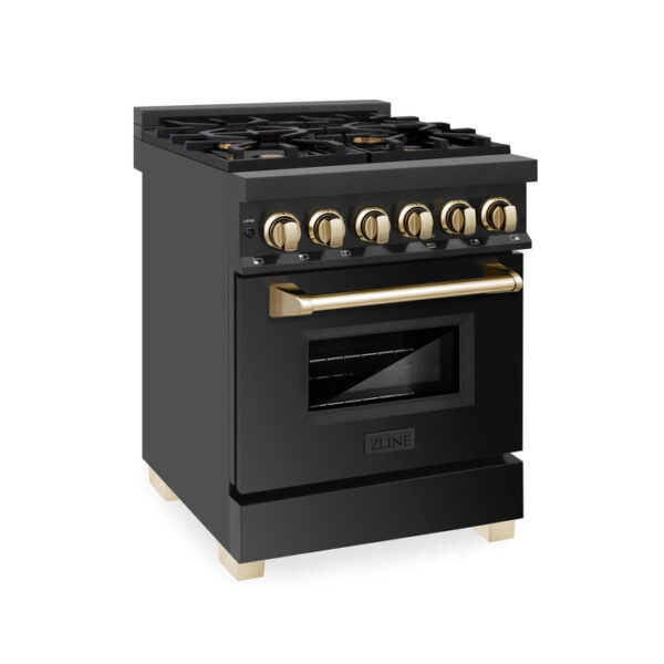 ZLINE Autograph Edition 24 in. 2.8 cu. ft. Dual Fuel Range with Gas Stove and Electric Oven in Black Stainless Steel with Champagne Bronze Accents (RABZ-24-CB)