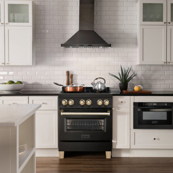 ZLINE Autograph Edition 30 in. 4.0 cu. ft. Dual Fuel Range with Gas Stove and Electric Oven in Black Stainless Steel with Polished Gold Accents (RABZ-30-G) - Image 8