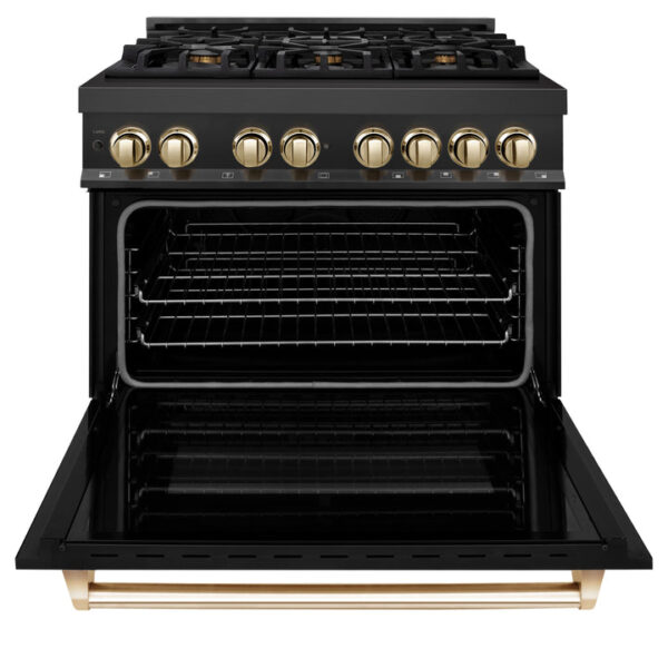 ZLINE Autograph Edition 36 in. 4.6 cu. ft. Dual Fuel Range with Gas Stove and Electric Oven in Black Stainless Steel with Polished Gold Accents (RABZ-36-G) - Image 7