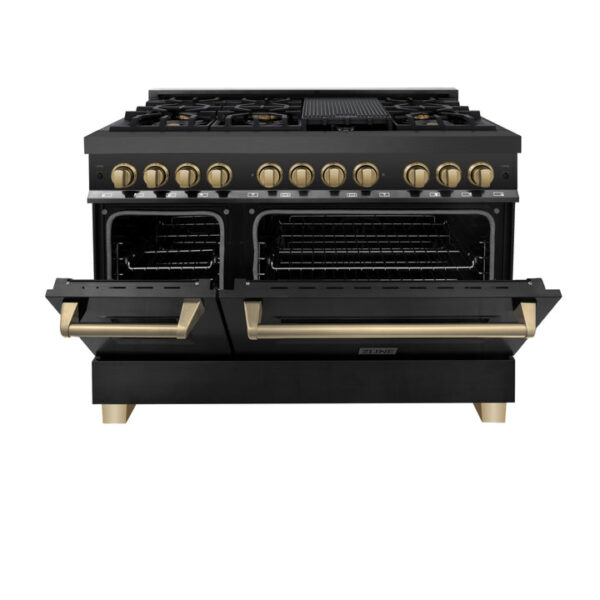 ZLINE Autograph Edition 48 in. 6.0 cu. ft. Dual Fuel Range with Gas Stove and Electric Oven in Black Stainless Steel with Champagne Bronze Accents (RABZ-48-CB) - Image 8