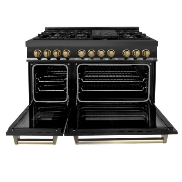 ZLINE Autograph Edition 48 in. 6.0 cu. ft. Dual Fuel Range with Gas Stove and Electric Oven in Black Stainless Steel with Champagne Bronze Accents (RABZ-48-CB) - Image 6