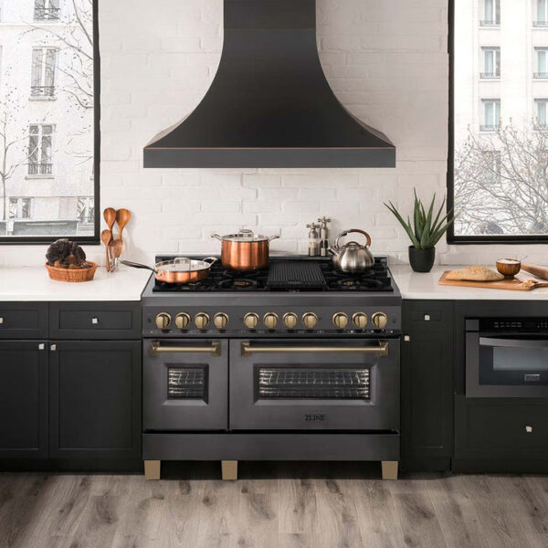 ZLINE Autograph Edition 48 in. 6.0 cu. ft. Dual Fuel Range with Gas Stove and Electric Oven in Black Stainless Steel with Champagne Bronze Accents (RABZ-48-CB) - Image 10