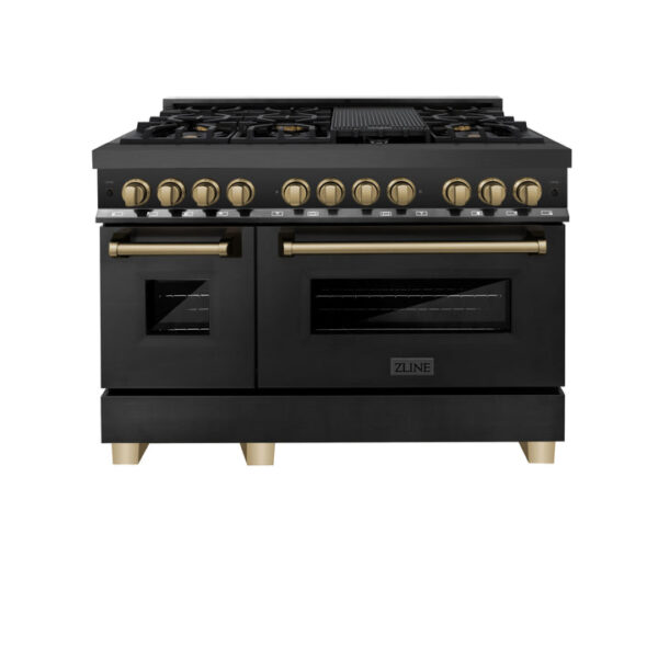 ZLINE Autograph Edition 48 in. 6.0 cu. ft. Dual Fuel Range with Gas Stove and Electric Oven in Black Stainless Steel with Champagne Bronze Accents (RABZ-48-CB) - Image 9