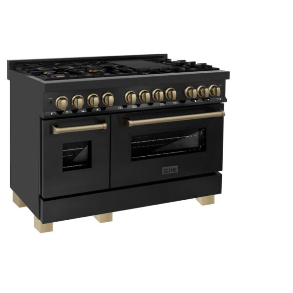 ZLINE Autograph Edition 48 in. 6.0 cu. ft. Dual Fuel Range with Gas Stove and Electric Oven in Black Stainless Steel with Champagne Bronze Accents (RABZ-48-CB) - Image 7