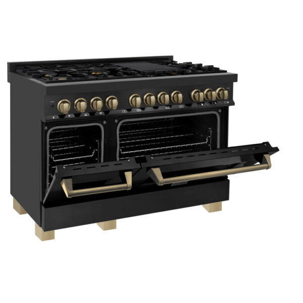 ZLINE Autograph Edition 48 in. 6.0 cu. ft. Dual Fuel Range with Gas Stove and Electric Oven in Black Stainless Steel with Champagne Bronze Accents (RABZ-48-CB) - Image 5