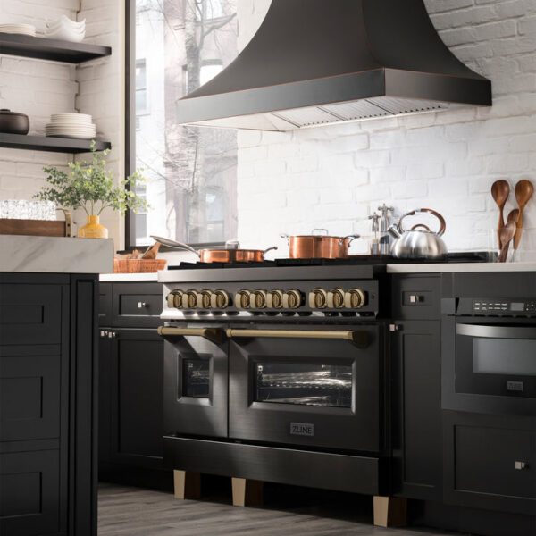 ZLINE Autograph Edition 48 in. 6.0 cu. ft. Dual Fuel Range with Gas Stove and Electric Oven in Black Stainless Steel with Champagne Bronze Accents (RABZ-48-CB) - Image 12