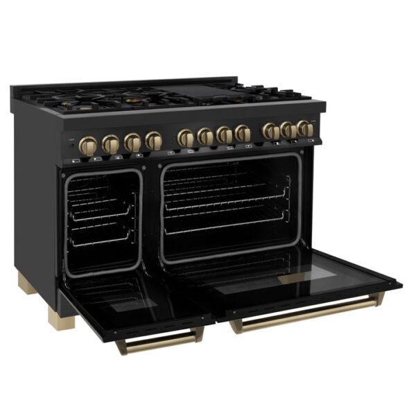 ZLINE Autograph Edition 48 in. 6.0 cu. ft. Dual Fuel Range with Gas Stove and Electric Oven in Black Stainless Steel with Champagne Bronze Accents (RABZ-48-CB) - Image 4