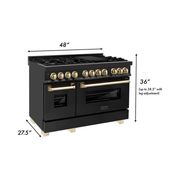 ZLINE Autograph Edition 48 in. 6.0 cu. ft. Dual Fuel Range with Gas Stove and Electric Oven in Black Stainless Steel with Polished Gold Accents (RABZ-48-G) - Image 2