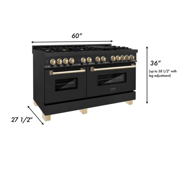 ZLINE Autograph Edition 60 in. 7.4 cu. ft. Dual Fuel Range with Gas Stove and Electric Oven in Black Stainless Steel with Champagne Bronze Accents (RABZ-60-CB) - Image 3