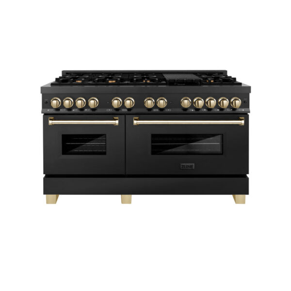 ZLINE Autograph Edition 60 in. 7.4 cu. ft. Dual Fuel Range with Gas Stove and Electric Oven in Black Stainless Steel with Champagne Bronze Accents (RABZ-60-CB) - Image 7