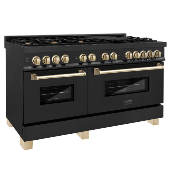 ZLINE Autograph Edition 60 in. 7.4 cu. ft. Dual Fuel Range with Gas Stove and Electric Oven in Black Stainless Steel with Champagne Bronze Accents (RABZ-60-CB)