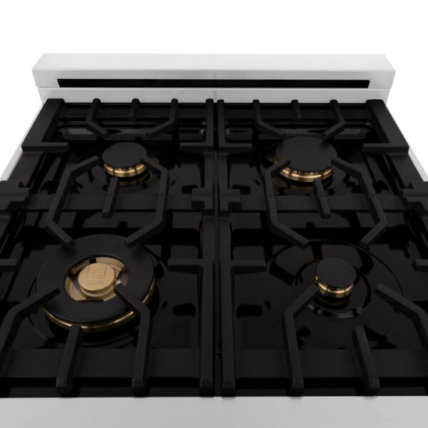 ZLINE Autograph Edition 24 in. 2.8 cu. ft. Dual Fuel Range with Gas Stove and Electric Oven in Stainless Steel with White Matte Door and Polished Gold Accents (RAZ-WM-24-G) - Image 7