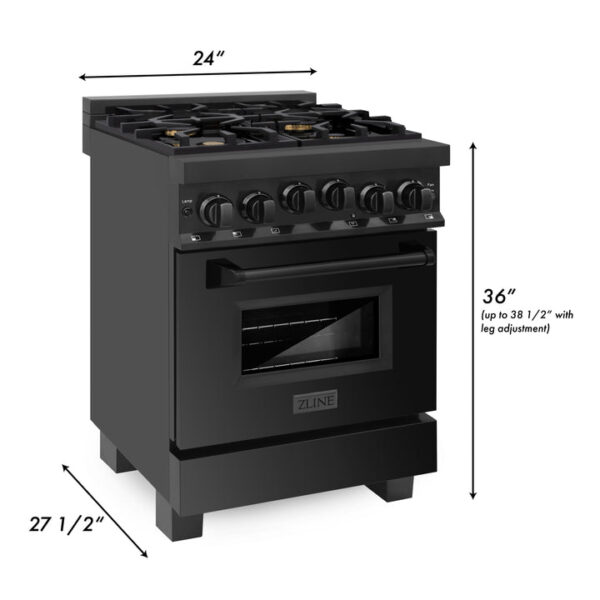 ZLINE 24 in. 2.8 cu. ft. Range with Gas Stove and Gas Oven in Black Stainless Steel (RGB-24) - Image 11