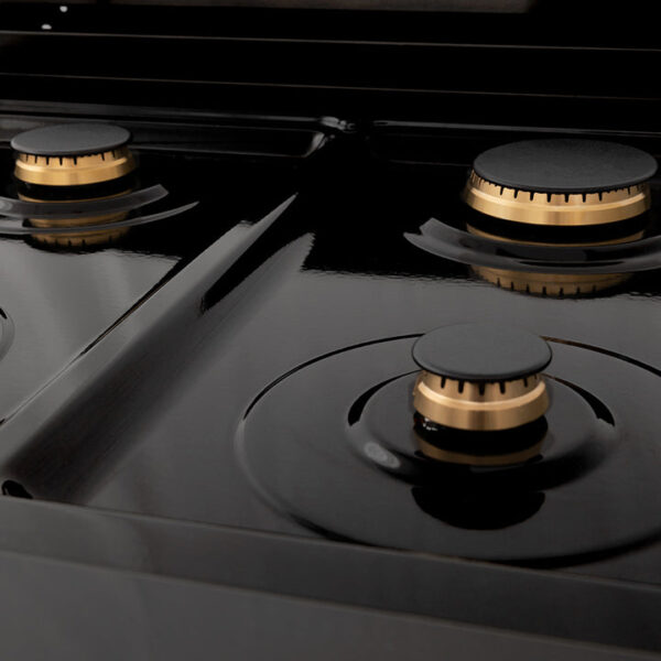ZLINE Autograph Edition 30 in. Porcelain Rangetop with 4 Gas Burners in Black Stainless Steel and Champagne Bronze Accents (RTBZ-30-CB) - Image 11