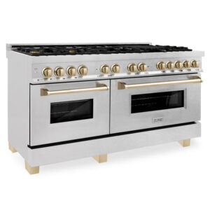 ZLINE Autograph Edition 60 in. 7.4 cu. ft. Dual Fuel Range with Gas Stove and Electric Oven in DuraSnow Stainless Steel with Champagne Bronze Accents (RASZ-SN-60-CB)