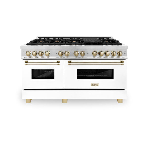 ZLINE Autograph Edition 60 in. 7.4 cu. ft. Dual Fuel Range with Gas Stove and Electric Oven in Stainless Steel with White Matte Door and Polished Gold Accents (RAZ-WM-60-G) - Image 6
