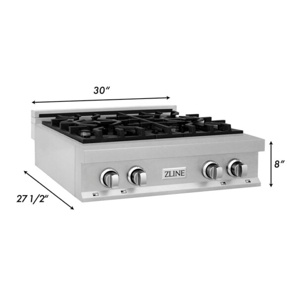 ZLINE 30 in. Porcelain Rangetop in DuraSnow Stainless Steel with 4 Gas Burners (RTS-30) - Image 7