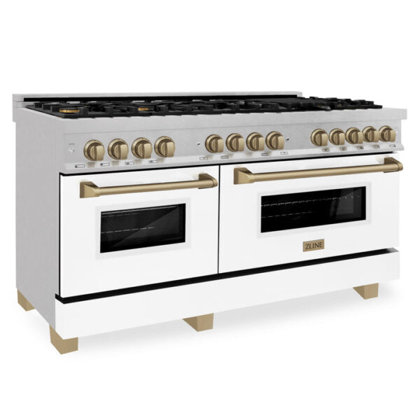 ZLINE Autograph Edition 60 in. 7.4 cu. ft. Dual Fuel Range with Gas Stove and Electric Oven in Stainless Steel with White Matte Door and Champagne Bronze Accents (RAZ-WM-60-CB) - Image 10