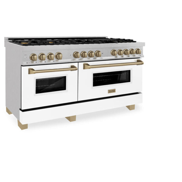 ZLINE Autograph Edition 60 in. 7.4 cu. ft. Dual Fuel Range with Gas Stove and Electric Oven in Stainless Steel with White Matte Door and Champagne Bronze Accents (RAZ-WM-60-CB) - Image 6