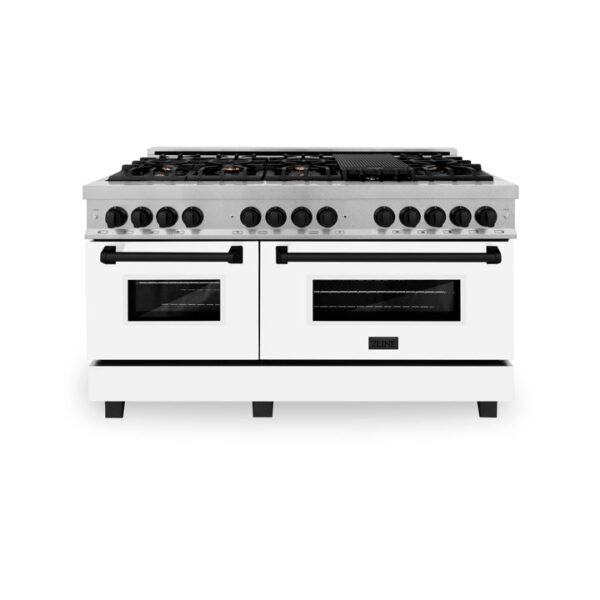 ZLINE Autograph Edition 60 in. 7.4 cu. ft. Dual Fuel Range with Gas Stove and Electric Oven in DuraSnow Stainless Steel with White Matte Door and Matte Black Accents (RASZ-WM-60-MB) - Image 10