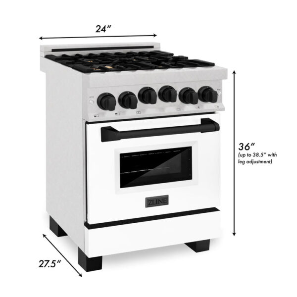ZLINE Autograph Edition 24 in. 2.8 cu. ft. Range with Gas Stove and Gas Oven in Fingerprint Resistant Stainless Steel with White Matte Door and Matte Black Accents (RGSZ-WM-24-MB) - Image 2
