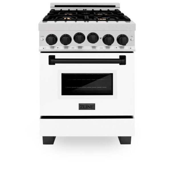 ZLINE Autograph Edition 24 in. 2.8 cu. ft. Range with Gas Stove and Gas Oven in Fingerprint Resistant Stainless Steel with White Matte Door and Matte Black Accents (RGSZ-WM-24-MB) - Image 8