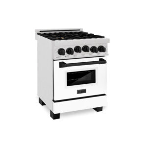 ZLINE Autograph Edition 24 in. 2.8 cu. ft. Range with Gas Stove and Gas Oven in Fingerprint Resistant Stainless Steel with White Matte Door and Matte Black Accents (RGSZ-WM-24-MB)