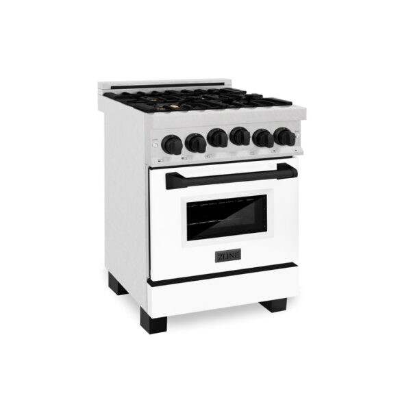 ZLINE Autograph Edition 24 in. 2.8 cu. ft. Range with Gas Stove and Gas Oven in Fingerprint Resistant Stainless Steel with White Matte Door and Matte Black Accents (RGSZ-WM-24-MB)