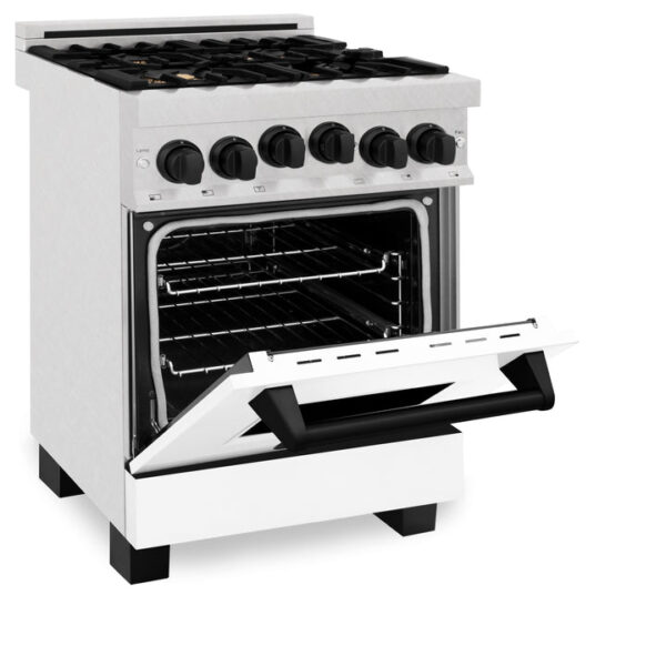 ZLINE Autograph Edition 24 in. 2.8 cu. ft. Range with Gas Stove and Gas Oven in Fingerprint Resistant Stainless Steel with White Matte Door and Matte Black Accents (RGSZ-WM-24-MB) - Image 4