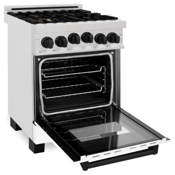 ZLINE Autograph Edition 24 in. 2.8 cu. ft. Range with Gas Stove and Gas Oven in Fingerprint Resistant Stainless Steel with White Matte Door and Matte Black Accents (RGSZ-WM-24-MB) - Image 3