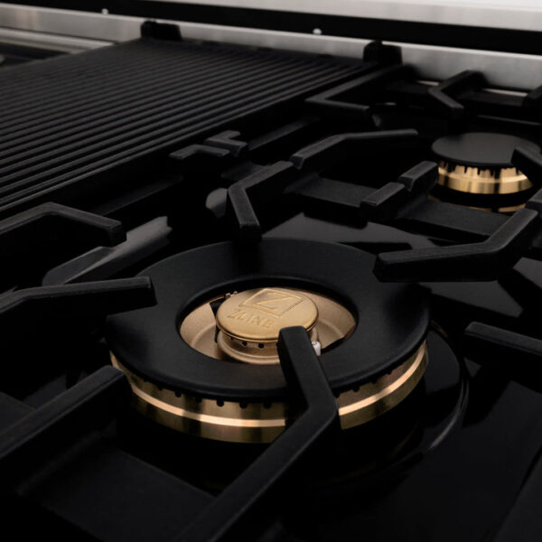 ZLINE Autograph Edition 48 in. Porcelain Rangetop with 7 Gas Burners in Stainless Steel with Polished Gold Accents (RTZ-48-G) - Image 6