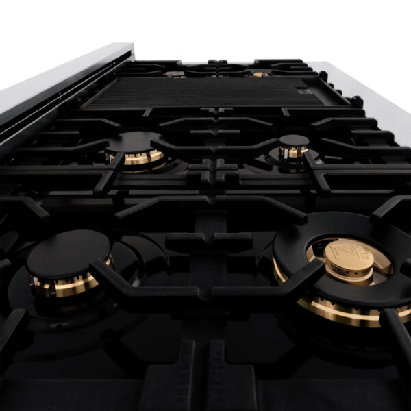 ZLINE Autograph Edition 48 in. Porcelain Rangetop with 7 Gas Burners in Stainless Steel with Polished Gold Accents (RTZ-48-G) - Image 7