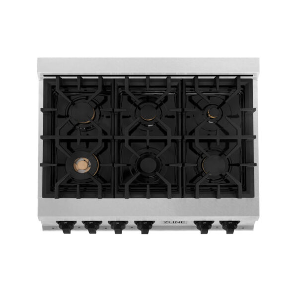ZLINE Autograph Edition 36 in. Porcelain Rangetop with 6 Gas Burners in DuraSnow Stainless Steel with Matte Black Accents (RTSZ-36-MB) - Image 6