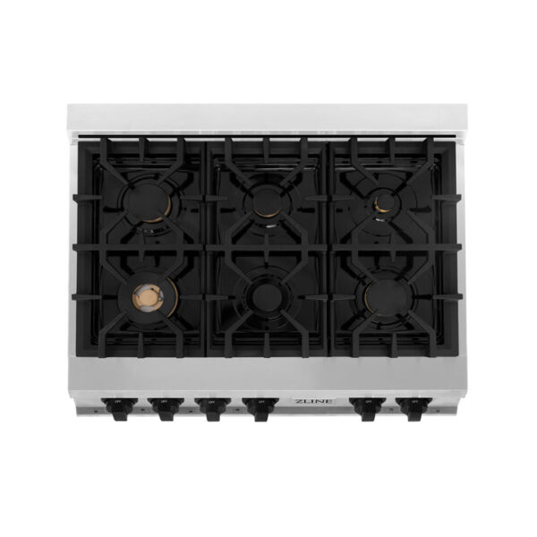 ZLINE Autograph Edition 36 in. Porcelain Rangetop with 6 Gas Burners in Stainless Steel with Matte Black Accents (RTZ-36-MB) - Image 6