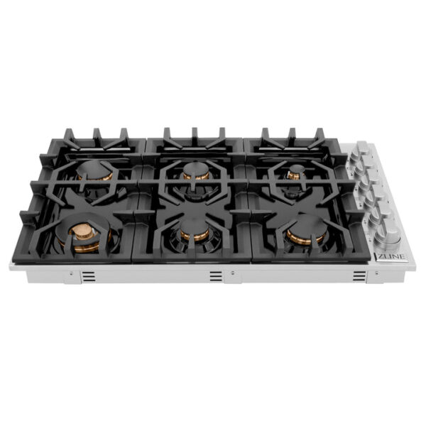 ZLINE 36 in. Dropin Cooktop with 6 Gas Brass Burners and Black Porcelain Top (RC-BR-36-PBT) - Image 7