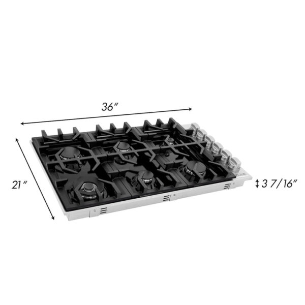 ZLINE 36 in. Dropin Cooktop with 6 Gas Burners and Black Porcelain Top (RC36-PBT) - Image 2