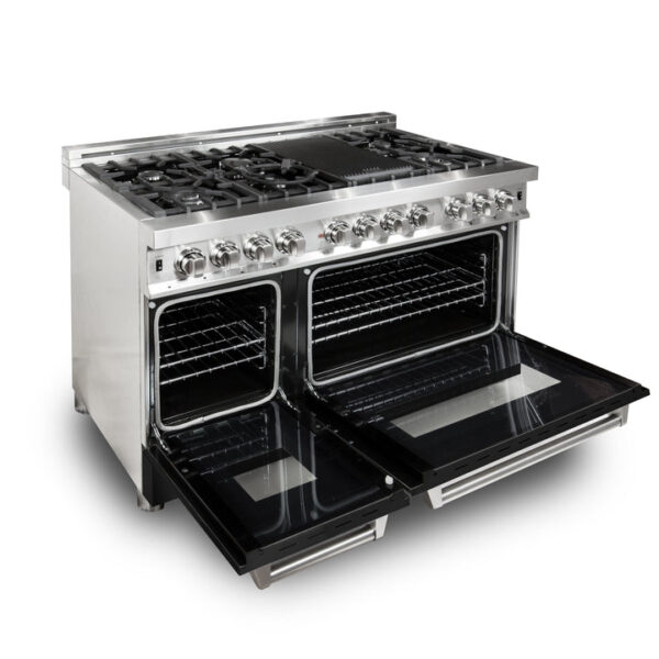 ZLINE 48 in. Professional Dual Fuel Range in Stainless Steel with Black Matte Door (RA-BLM-48) - Image 8
