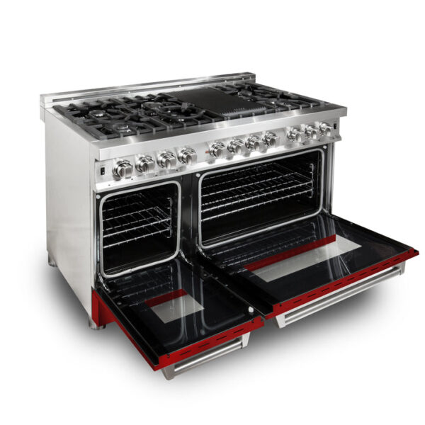 ZLINE 48 in. Professional Dual Fuel Range in Stainless Steel with Red Gloss Door (RA-RG-48) - Image 3