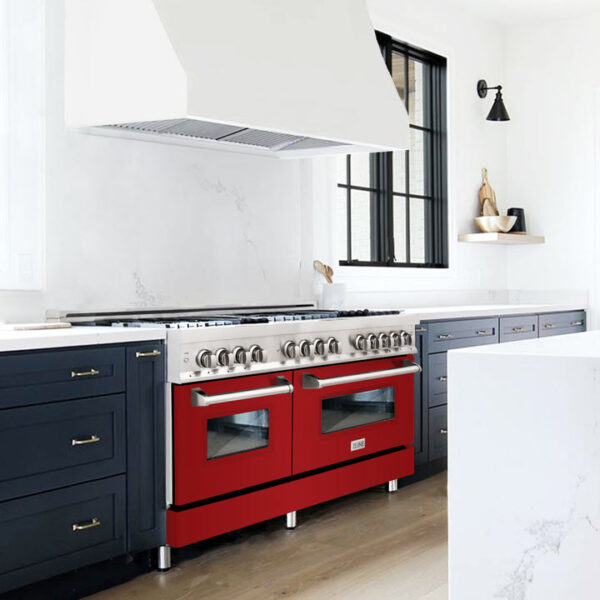 ZLINE 60 in. 7.4 cu. ft. Dual Fuel Range with Gas Stove and Electric Oven in Fingerprint Resistant Stainless Steel with Red Gloss Door (RAS-RG-60) - Image 3