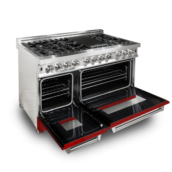 ZLINE 48 in. Fingerprint Resistant Stainless Steel 6.0 cu.ft. 7 Gas Burner/Electric Oven Range with Red Matte (RAS-RM-48) - Image 3