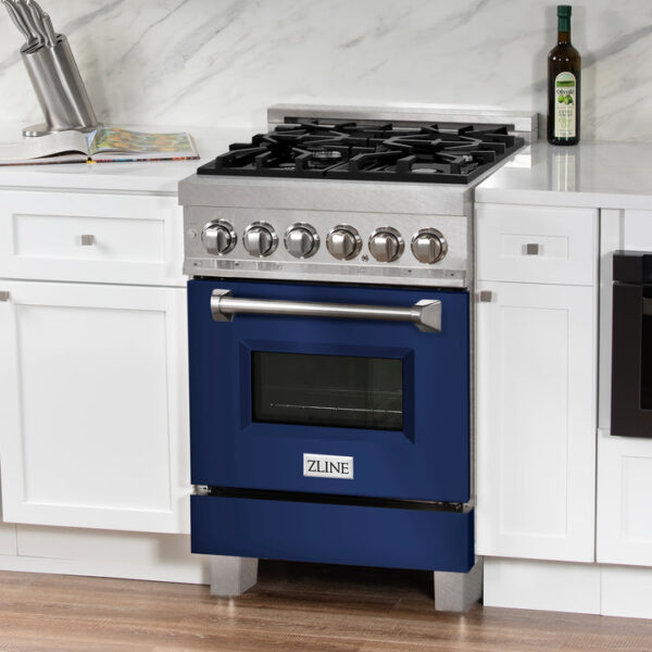 ZLINE 24 in. Professional Dual Fuel Range in Fingerprint Resistant Stainless Steel with Blue Gloss Door (RAS-BG-24) - Image 23