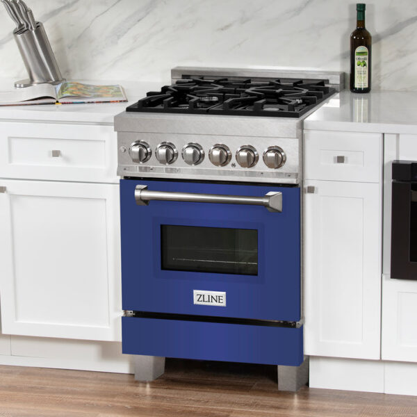 ZLINE 24 in. Professional Dual Fuel Range in Fingerprint Resistant Stainless Steel with Blue Matte Door (RAS-BM-24) - Image 15