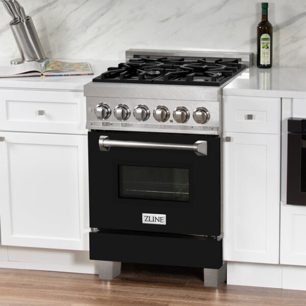 ZLINE 24 in. Professional Dual Fuel Range in Fingerprint Resistant Stainless Steel with Black Matte Door (RAS-BLM-24) - Image 9