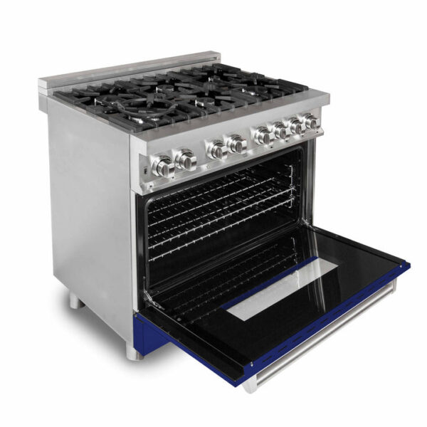 ZLINE 36 in. Dual Fuel Range with Gas Stove and Electric Oven in Stainless Steel with Blue Matte Door (RA-BM-36) - Image 4