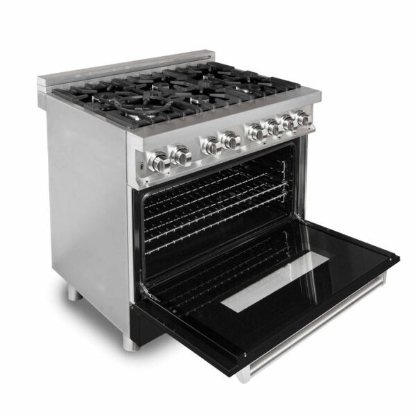 ZLINE 36 in. Dual Fuel Range with Gas Stove and Electric Oven in Stainless Steel with Black Matte Door (RA-BLM-36) - Image 10