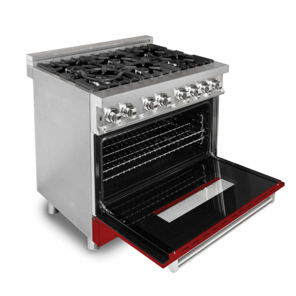 ZLINE 36 in. Dual Fuel Range with Gas Stove and Electric Oven in Stainless Steel with Red Gloss Door (RA-RG-36) - Image 3