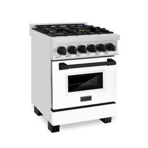 ZLINE Autograph Edition 24 in. 2.8 cu. ft. Dual Fuel Range with Gas Stove and Electric Oven in Stainless Steel with Matte Black Accents (RAZ-24-MB)